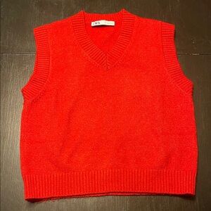 Zara V-Neck Red Sweater Vest